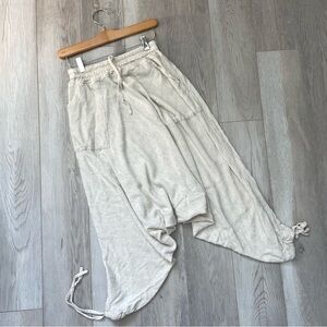 Crop Harem Pants pull on drawstring womens Cream (small) baggy boho hippie